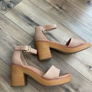 Anne Klein Nude and Wood Platform Heels